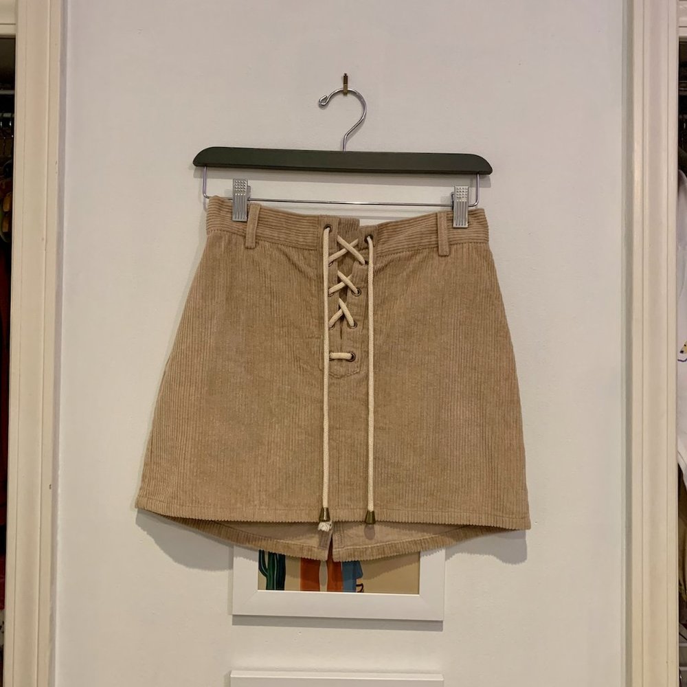 Kendall & Kylie Corduroy Tan Tie Skirt